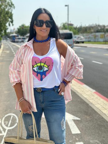 חולצת פסים שרוול בסיומת גומי