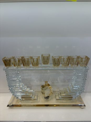 חנוכיה קריסטל שקוף זהב וסביבון