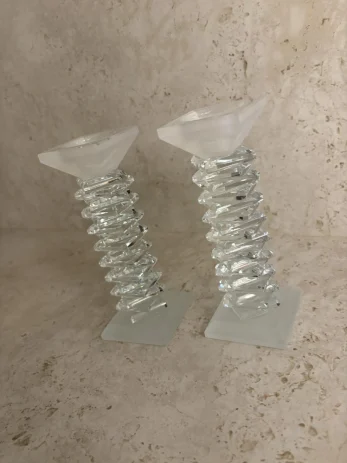 פמוטי קריסטל מהודרים- שקוף חלבי