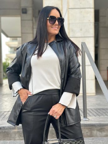 גקט דמוי עור חגורת קשירה