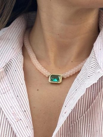 שרשרת ורודה תליון ירוק