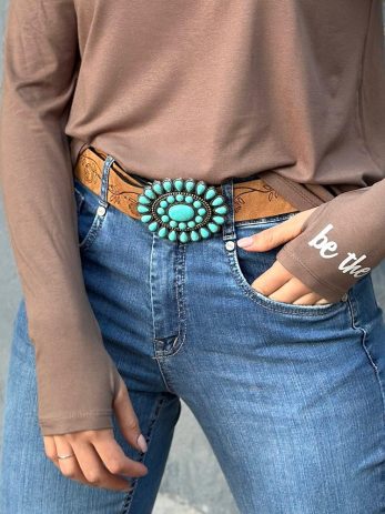 חגורת דמוי עור אבזם טורקיז