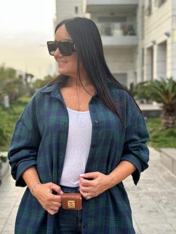 מכופתרת משבצות כחול ירוק