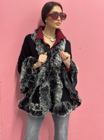 פונצו שחור שילוב פרווה