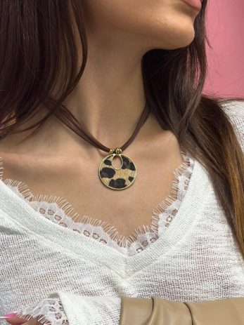 שרשרת זמש עיגול מנומר