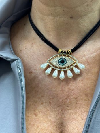 שרשרת עין אבנים ופנינים