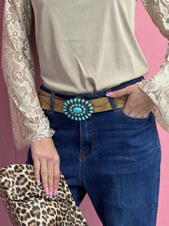 חגורת דמוי עור אבזם טורקיז