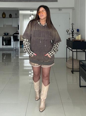 TOTAL LOOK קפוצון משבצות חום